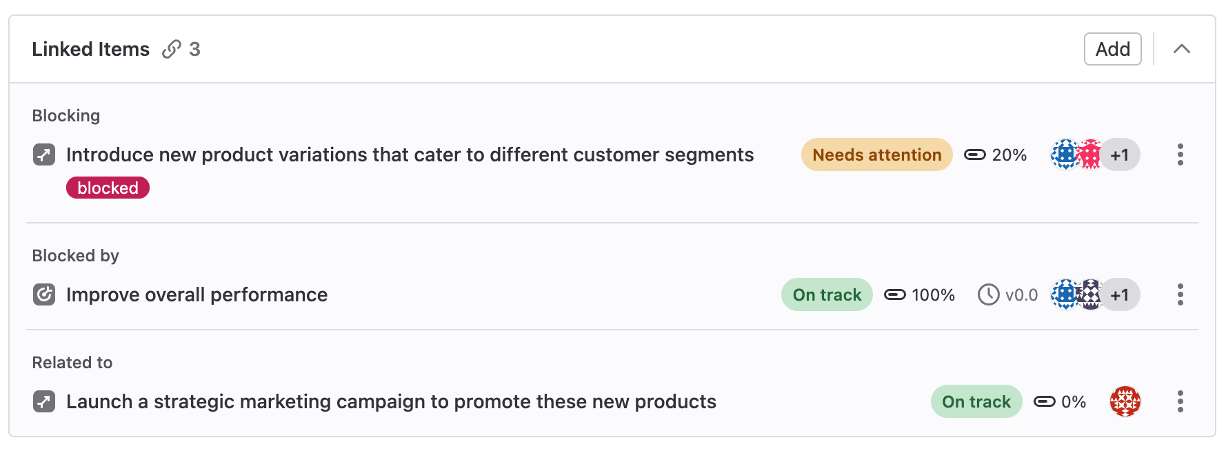 Linked work items grouped as Blocking, Blocked by, and Related to in the Linked items section.